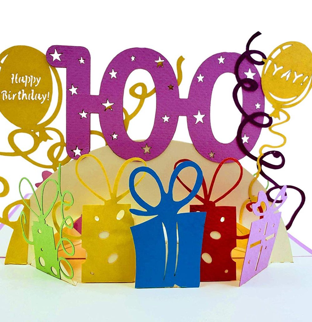 Happy 100th Birthday With Lots of Presents 3D Pop Up Greeting Card